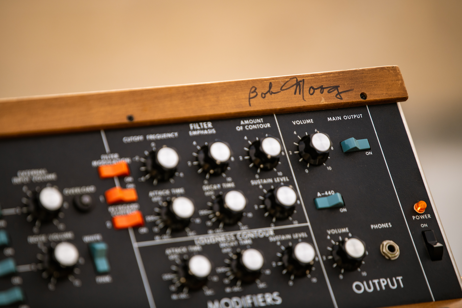 Minimoog Model D synthesizer, serial number 6572, signed by Bob Moog