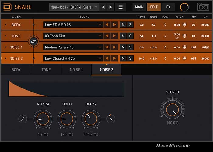 Drum Designer snare editor